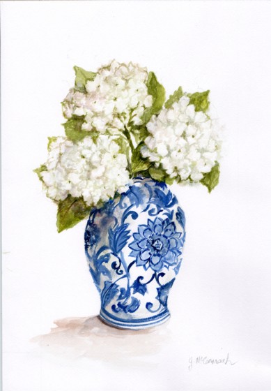 Water colour Original  - White Hydrangeas in B & W