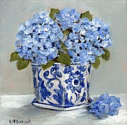 Original Painting on Canvas - Blue and white planter - 20 x 20cm series