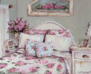 Original Whimsical Painting -  The Shabby Chic Bedroom  - Postage is included