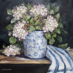 Original Painting on Panel - White Hydrangeas - Postage is included Australia Wide