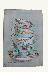 Original Painting - Turquoise themed Tea Cups - Postage is included Australia Wide