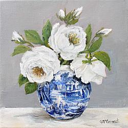 Original Painting on Canvas - White Roses - 20 x 20cm series