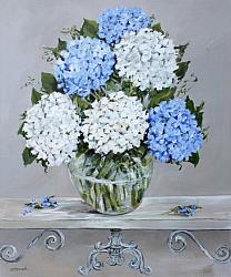 ORIGINAL Painting on Canvas - Blue and White Hydrangeas - postage included Australia wide