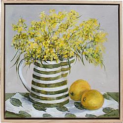 FRAMED - Wattle in a Green and White Jug