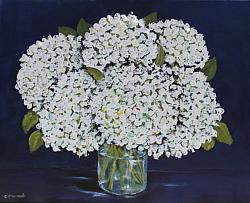 Original Painting on Canvas - White textured hydrangeas - postage included Aus wide