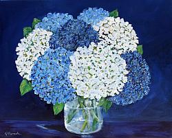 Original Painting on Canvas - Blue & White textured hydrangeas - postage included Aus wide