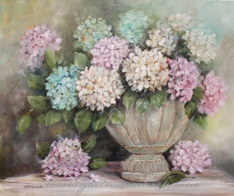 Hydrangeas in a Rustic Urn - Gail McCormack Original