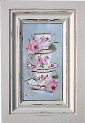Original Painting - Cups & Saucers Stacked - FREE POSTAGE Australia wide