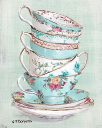Aqua Themed Stacked Tea Cups - Available as prints and gift cards