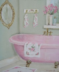 Original Whimsical Painting - The Pink Claw Footed Bath  - Postage is included Australia Wide