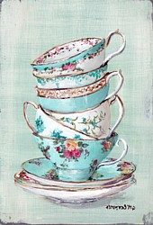 Ready to hang Print - Turquoise Themed Tea Cups (19.5 x 29cm) FREE POSTAGE Australia wide