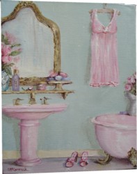 Original Whimsical Painting - Shabby Chic Claw Footed Bath - Postage is included Australia Wide