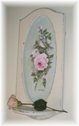 Original Painting - Long Oval Framed Sweet Bird and Roses  Postage is included Australia Wide