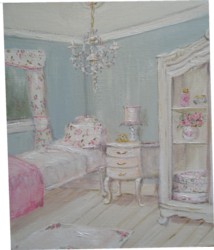 Original Whimsical Painting - The Shabby Chic Guest Room - Postage is included Australia Wide
