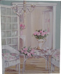 Original Whimsical Painting -  The Shabby Chic Verandah  - Postage is included