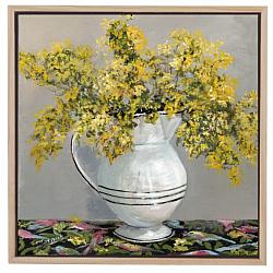 FRAMED - Wattle on Patterned Fabric  Postage included AUS wide