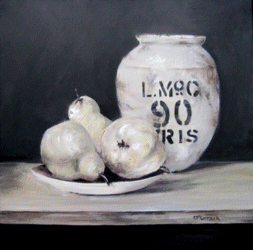 Original Painting on Canvas - Pot and Pears - Postage is included Australia Wide