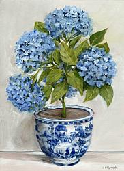 Ready to hang Print - Topiary Hydrangeas in Blue & W (29 x 39cm) FREE POSTAGE Australia wide