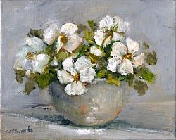Original Painting on Canvas - White Winter Pansies - Postage included Aus wide
