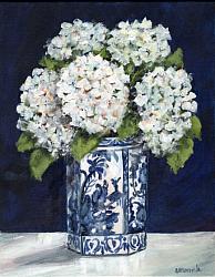 Original Painting on Canvas - Hydrangeas on Blue - postage included Australia wide