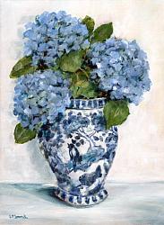 Original Painting on Canvas - Blue Hydrangeas on White - postage included Australia wide