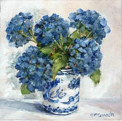 Original Painting on Canvas - Blue Hydrangeas in B & W - 20 x 20cm series