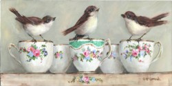 Original Painting on Panel - "Birds on China Tea Cups" - postage included Aus. wide