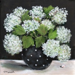 Original Painting on Canvas - Snowballs in Black Vase - 25 x 25cm