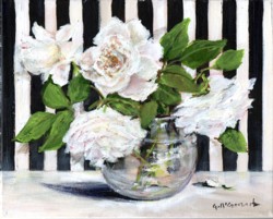 Original Painting on Canvas - White Roses from my Garden - 20 x 25cm