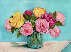 Original Painting on Canvas - Vibrant Roses - 40 x 30cm