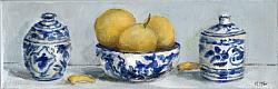 Original Painting on Canvas - Pots, Bowl and Lemons Shelfie - postage included Australia wide