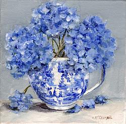 Original Painting on Canvas - B & W Cup with Hydrangea - 20 x 20cm series SOLD OUT