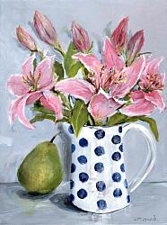 Original Painting on Panel - Pink Liliums - Postage is included Australia Wide