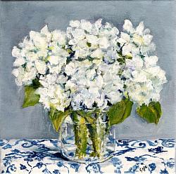Original Painting on Canvas - White Hydrangeas - 20 x 20cm series