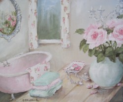 Original Whimsical  Painting on Canvas - Bathroom Roses - Postage is included Australia Wide