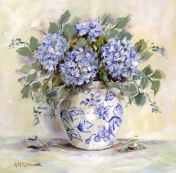 Original Painting on Panel - Blue Hydrangeas and China - Postage is included Australia Wide