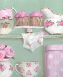 Original Whimsical Painting - Cup Cakes and China - Postage is included Australia wide