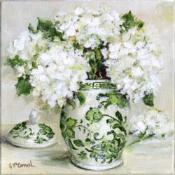 Original Painting on Canvas - Green & White with Hydrangeas (A) - 20 x 20cm series