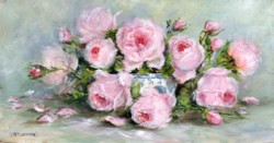 Original Painting on Panel - Scented Garden Roses in a Blue & White Bowl - Postage is included Australia Wide