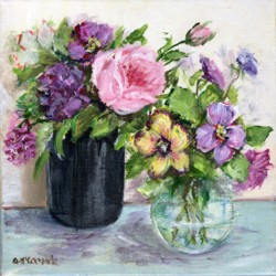 Original Painting on Canvas - Roses & Pansies - 20 x 20cm series