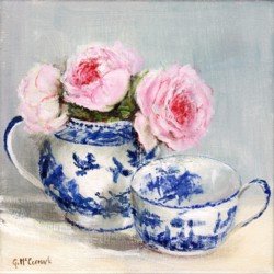 Original Painting on Canvas - Roses in Blue and White set - 20 x 20cm series