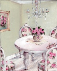 Original Whimsical Painting -  Elegant Tea Time - Postage is included
