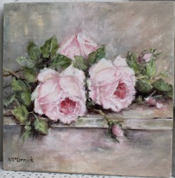Original Painting on Panel - Vintage Laying Roses - Postage is included Australia Wide