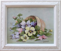 Original Painting - Potted Pansies - Postage is included Australia Wide
