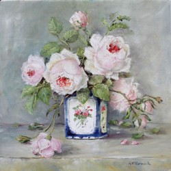 Original Painting on Panel - Roses in a Blue & White Vase - Postage is included Australia Wide