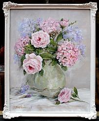 Original Painting - My Garden Hydrangeas and Roses - Postage is included in the price Australia wide