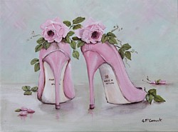 Original Whimsical Painting - Shoes & Roses - Postage is included Australia Wide