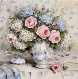 Original Painting on Panel - Still Life Florals with Favourite Blue & Whites - Postage is included Australia Wide