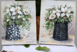 Pair of Original Paintings on Canvas - Whites in Black & White Jug - Postage is included Australia Wide