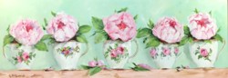 Original Painting on Panel - Peonies in Tea Cups - Postage included Australia wide